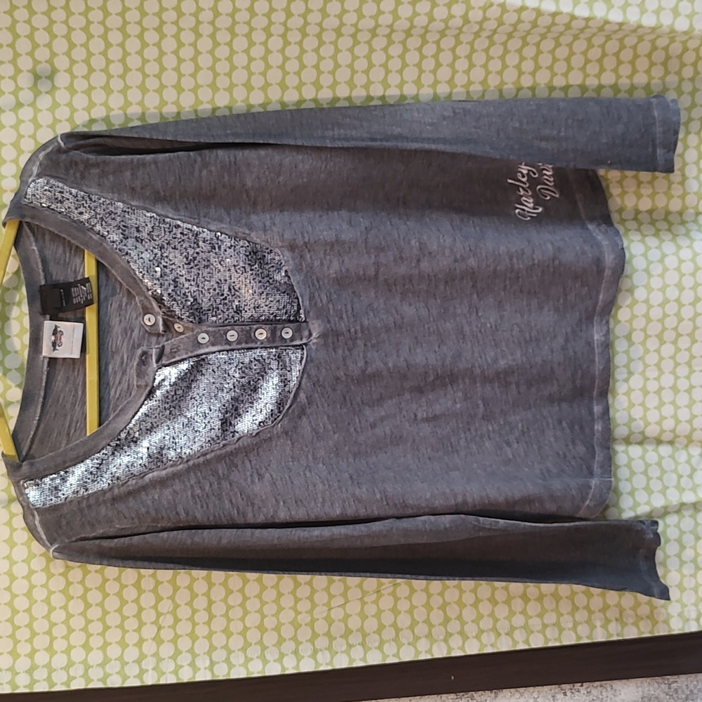 Harley Davidson Women's long sleeve, sequin yoke top